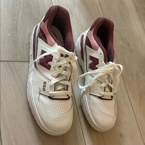 New Balance 550 Cream and Burgundy Sneakers
